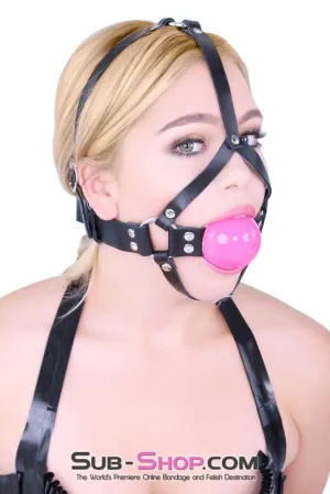 1801A      BIG 2” Pink Ball Gag Leather Gag Trainer