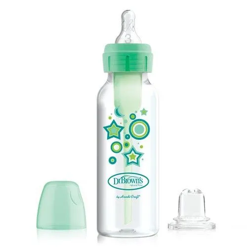 [2-Pack] Dr Brown's 8 oz/250 ml PP Narrow-Neck "Options " Transition Bottle W/ Sippy Spout - Green Star