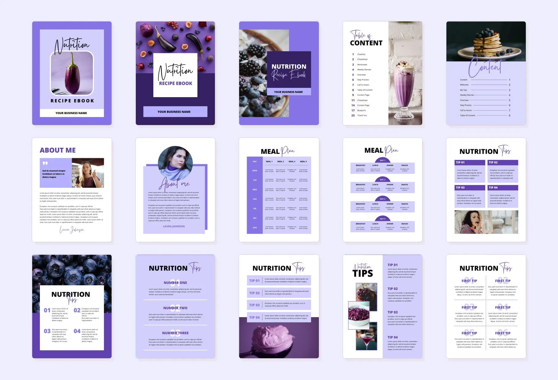 25 Page Nutrition Recipe Ebook Amethyst Editable Canva Templates