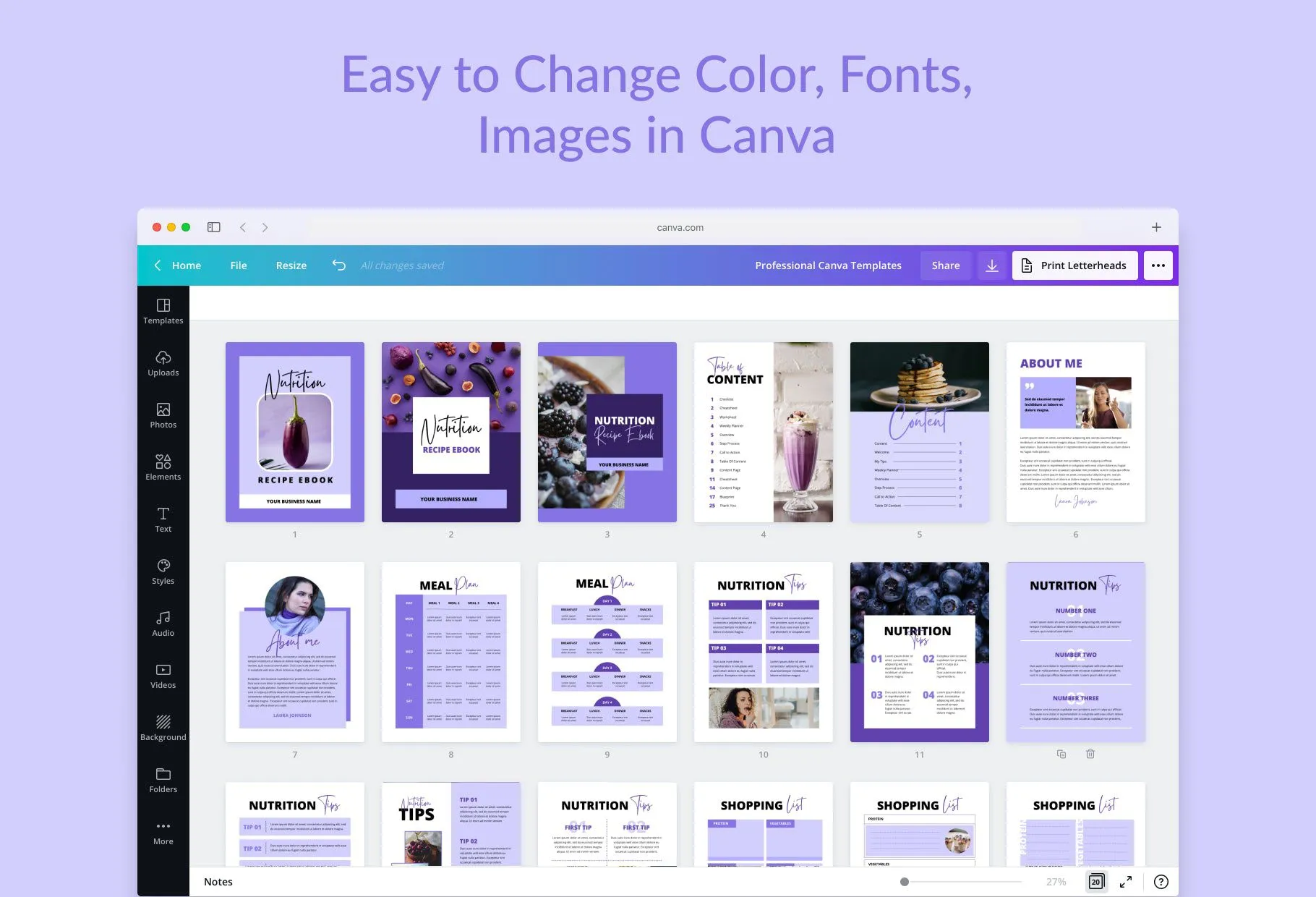 25 Page Nutrition Recipe Ebook Amethyst Editable Canva Templates