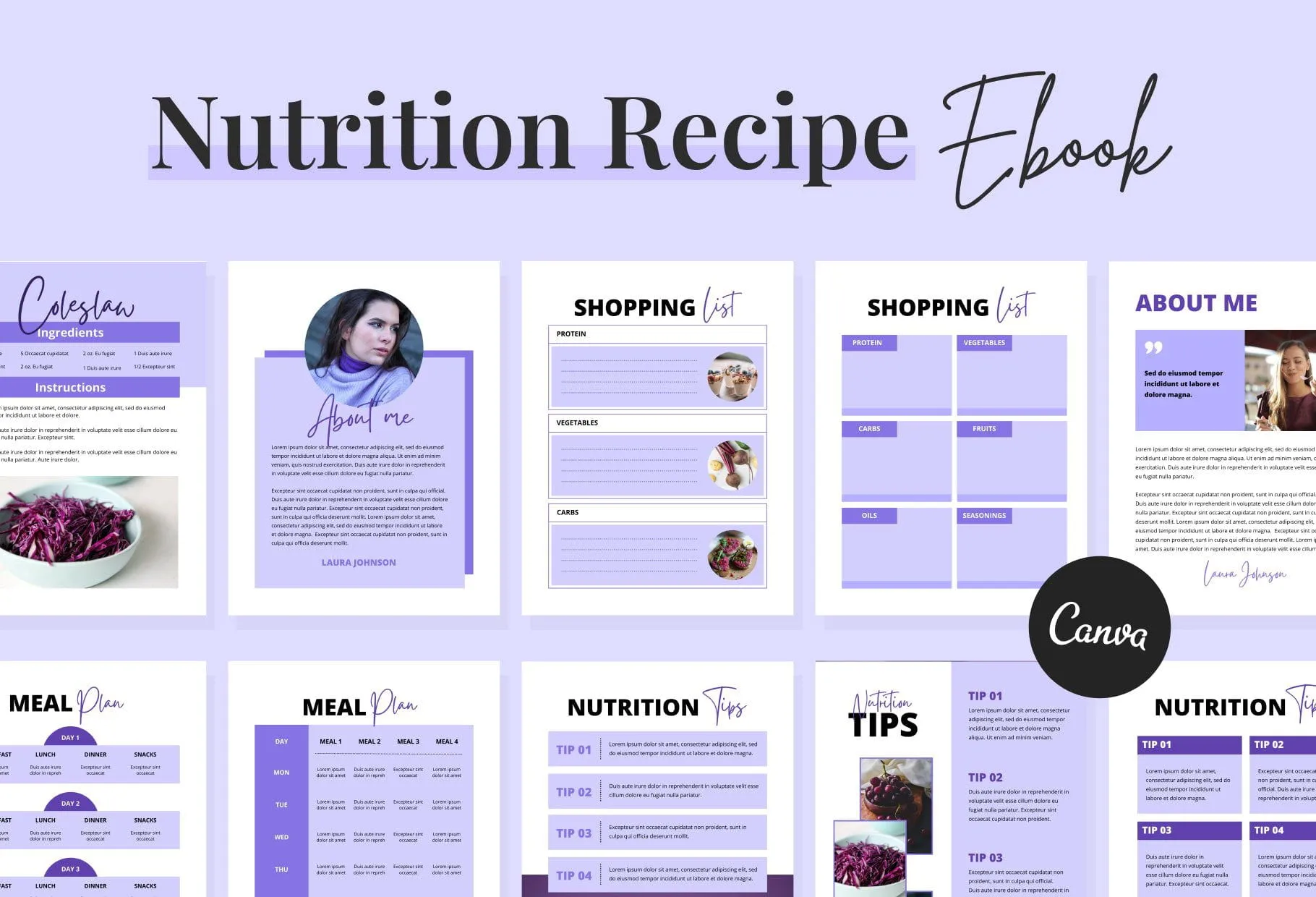 25 Page Nutrition Recipe Ebook Amethyst Editable Canva Templates