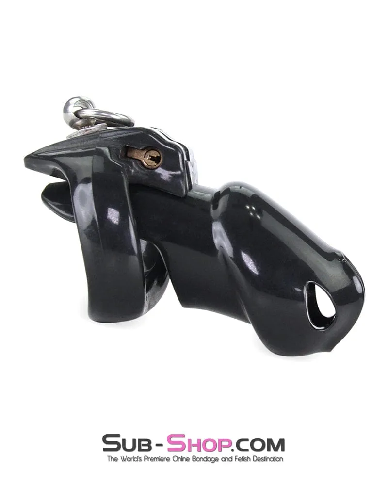 7869M      Hard Up Cock Cage Chastity with Lead Ring – Black with Medium Cock Ring