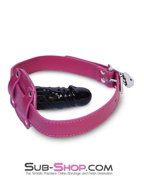 9054DL      Deep Throat Sex Bomb Pink Locking 4" Long Rubber Penis Gag
