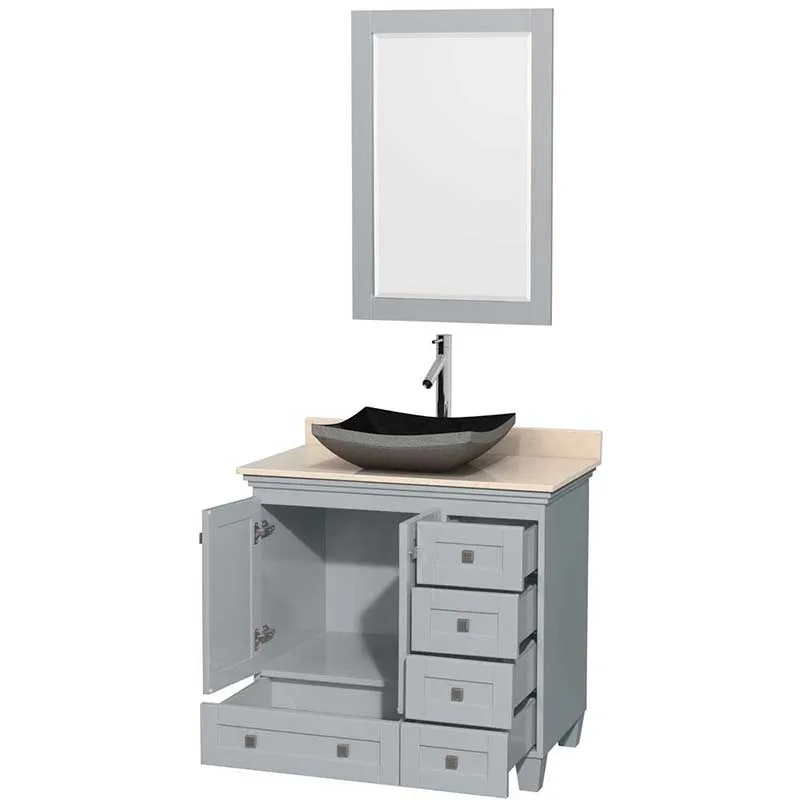 Acclaim 36" Single Bathroom Vanity in Oyster Gray, Ivory Marble Countertop, Altair Black Granite Sink and 24" Mirror