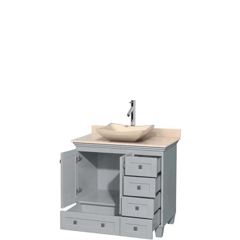 Acclaim 36" Single Bathroom Vanity in Oyster Gray, Ivory Marble Countertop, Avalon Ivory Marble Sink and No Mirror