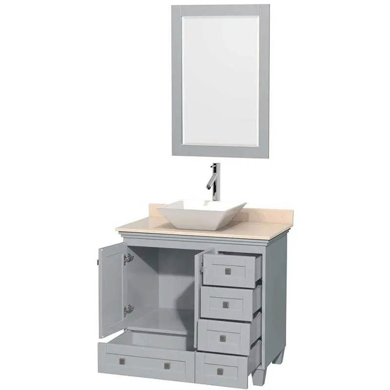 Acclaim 36" Single Bathroom Vanity in Oyster Gray, Ivory Marble Countertop, Pyra White Porcelain Sink and 24" Mirror