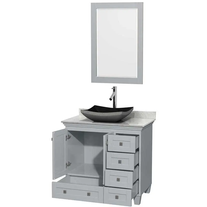 Acclaim 36" Single Bathroom Vanity in Oyster Gray, White Carrera Marble Countertop, Altair Black Granite Sink and 24" Mirror