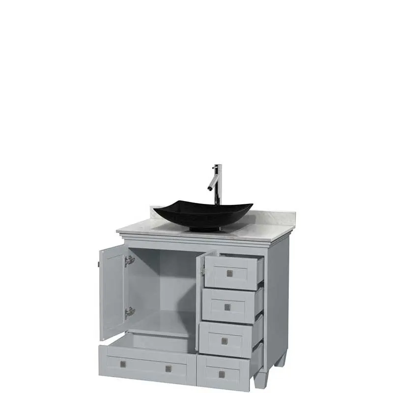 Acclaim 36" Single Bathroom Vanity in Oyster Gray, White Carrera Marble Countertop, Arista Black Granite Sink and No Mirror