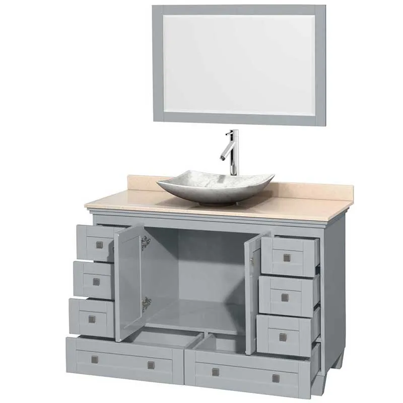 Acclaim 48" Single Bathroom Vanity in Oyster Gray, Ivory Marble Countertop, Arista White Carrera Marble Sink and 24" Mirror