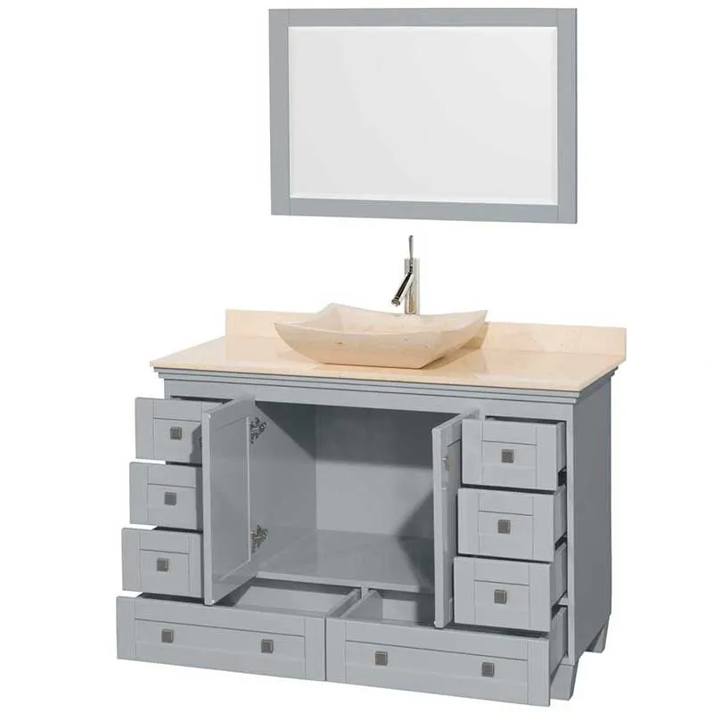 Acclaim 48" Single Bathroom Vanity in Oyster Gray, Ivory Marble Countertop, Avalon Ivory Marble Sink and 24" Mirror