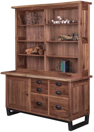 Adona - Rustic Walnut Live-Edge Office Credenza w/ Optional Bookcase Topper