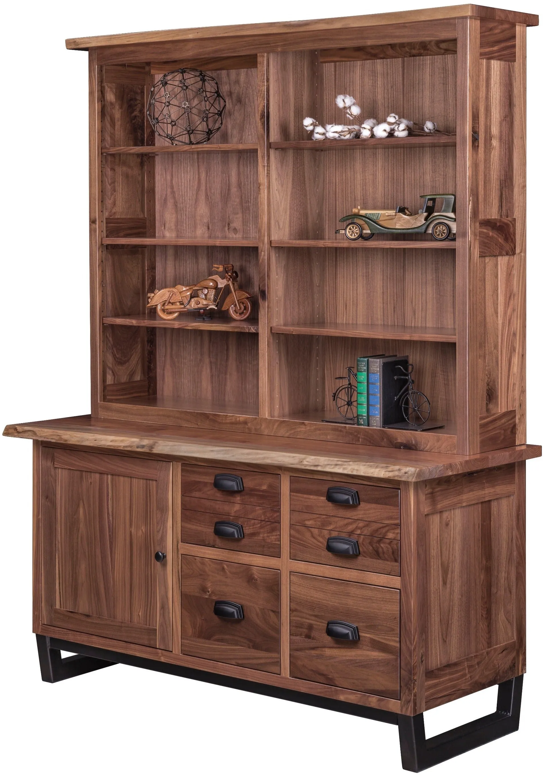 Adona - Rustic Walnut Live-Edge Office Credenza w/ Optional Bookcase Topper