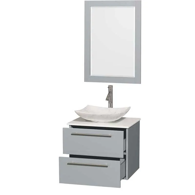 Amare 24" Single Bathroom Vanity in Dove Gray, White Man-Made Stone Countertop, Arista White Carrera Marble Sink and 24" Mirror