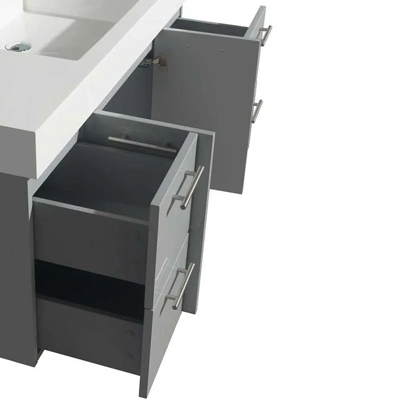 Amare 48" Single Bathroom Vanity in Dove Gray, White Man-Made Stone Countertop, Altair Black Granite Sink and 46" Mirror