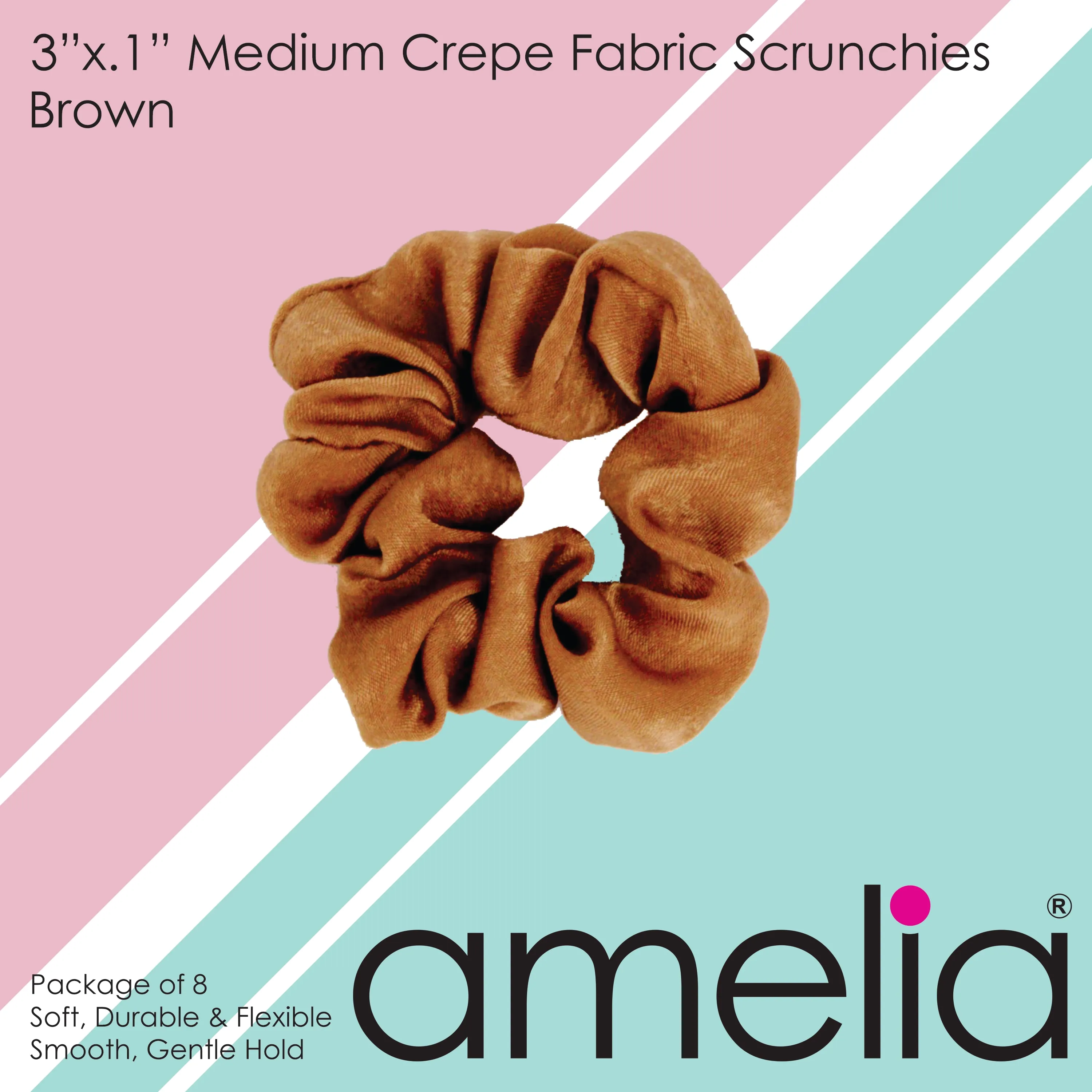 Amelia Beauty | 3in Brown Crepe Scrunchies | Soft, Gentle and Strong Hold | No Snag, No Dents or Creases | 8 Pack