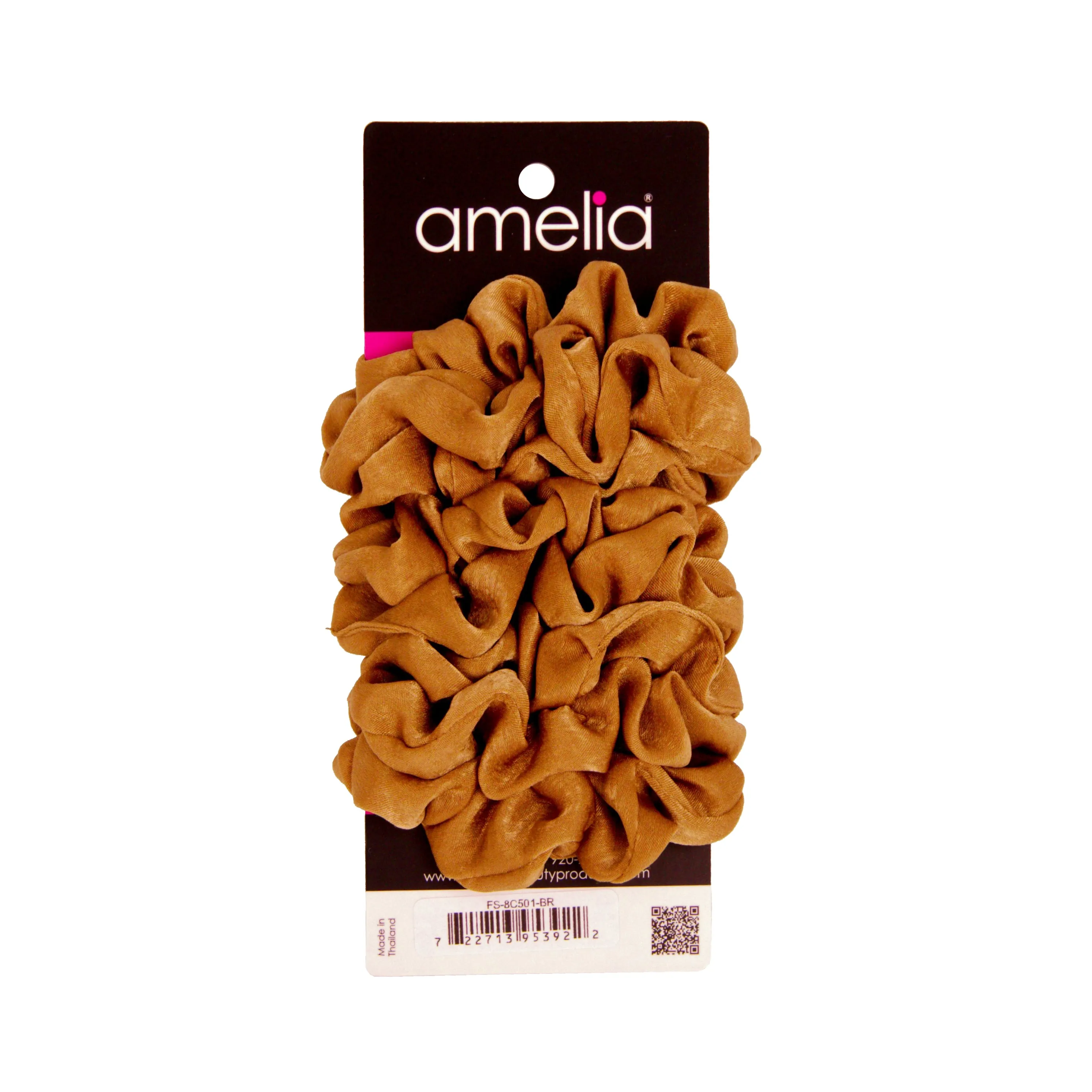 Amelia Beauty | 3in Brown Crepe Scrunchies | Soft, Gentle and Strong Hold | No Snag, No Dents or Creases | 8 Pack