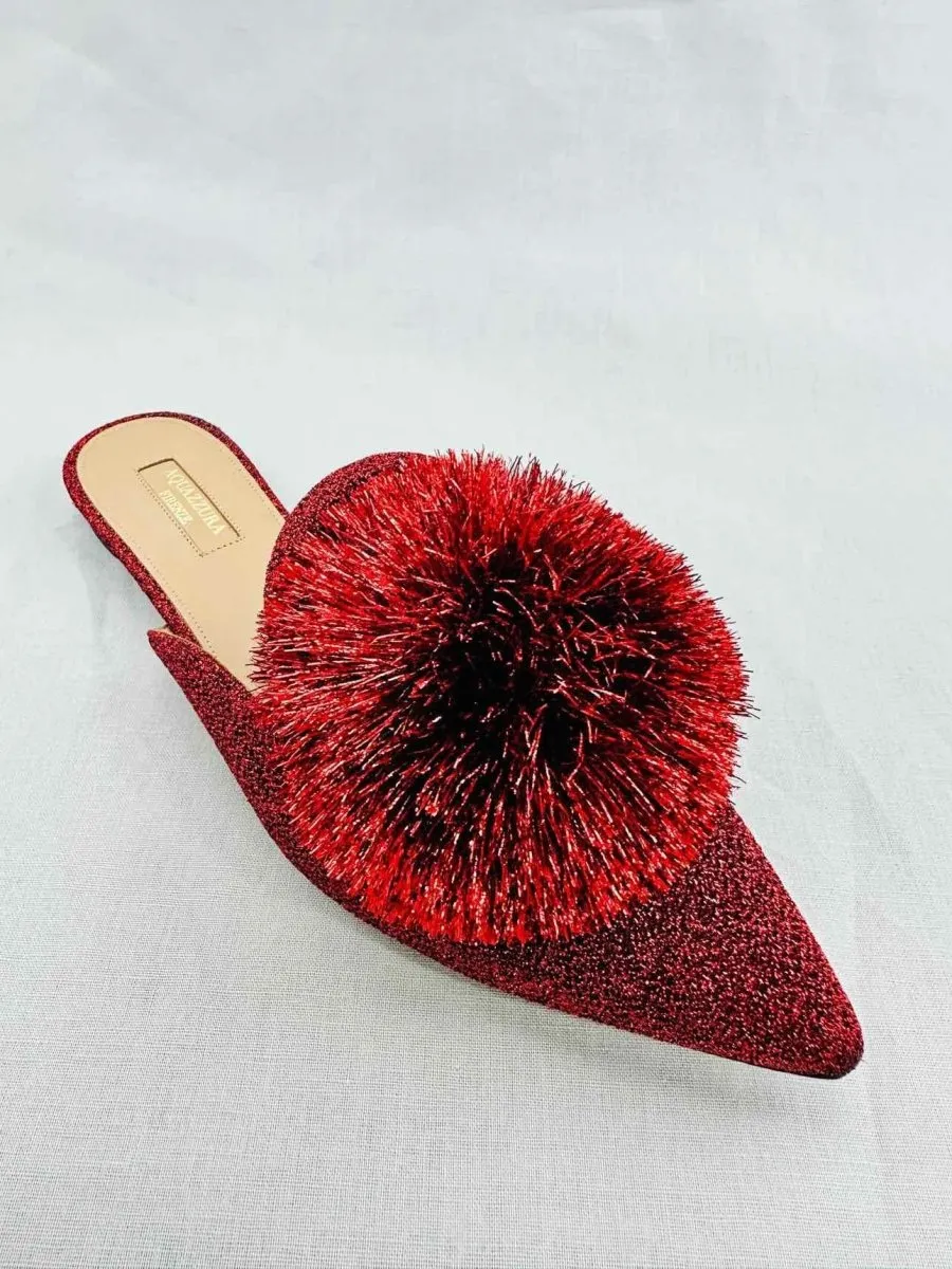 AQUAZZURA Powder Puff Burgundy Slippers 39