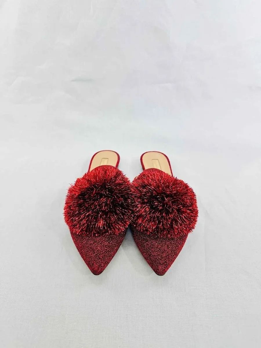 AQUAZZURA Powder Puff Burgundy Slippers 39
