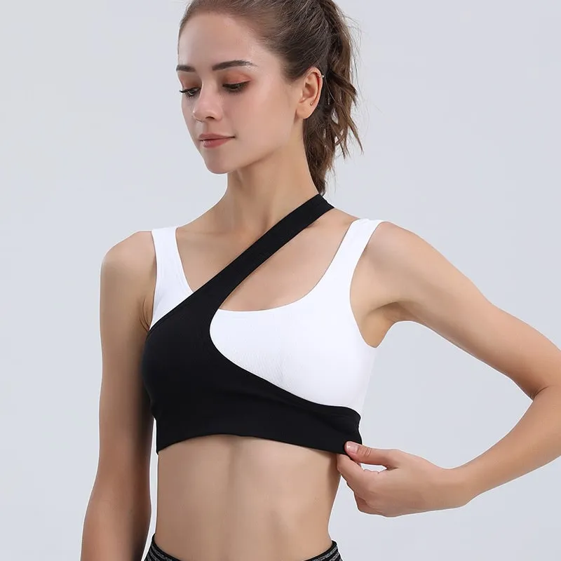 Aster Ribbed Asymmetrical One-Shoulder Sports Bra