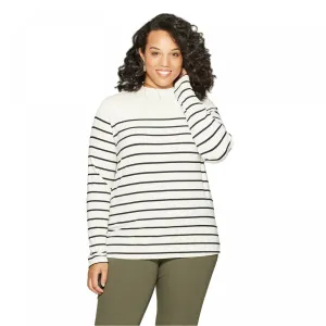 Ava & Viv Plus Size Long Sleeve Striped Ribbed Mock Turtleneck Top