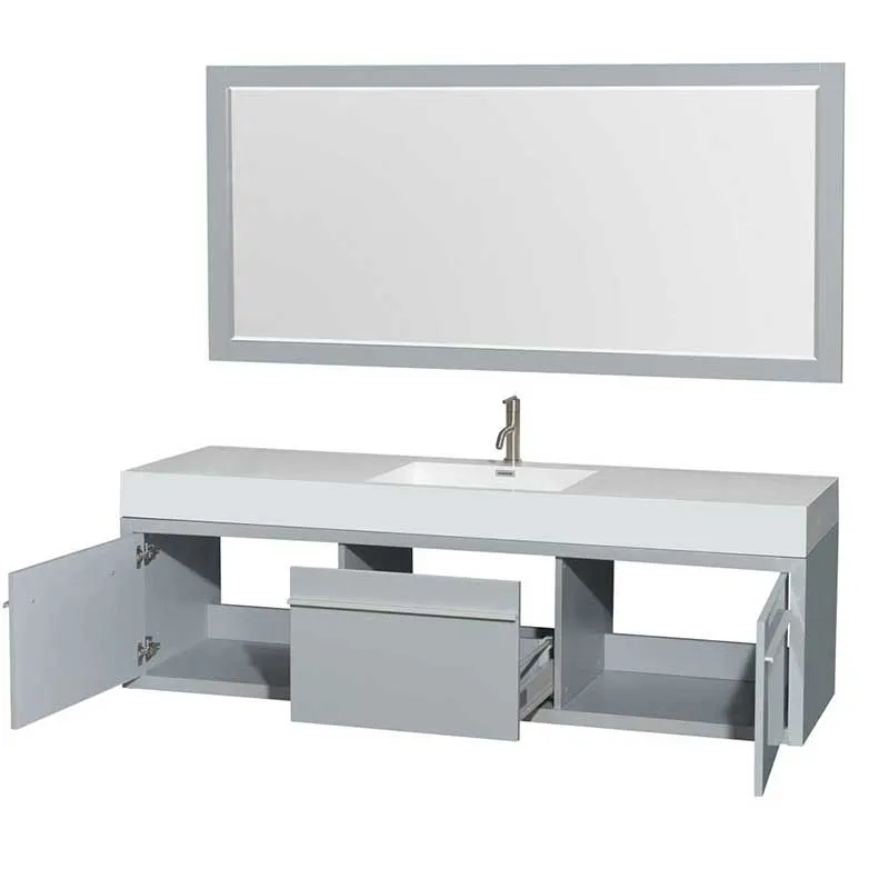 Axa 72" Single Bathroom Vanity in Dove Gray, Acrylic Resin Countertop, Integrated Sink and 70" Mirror