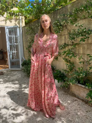 Azrou Silk Dress - Pink- short sleeve.