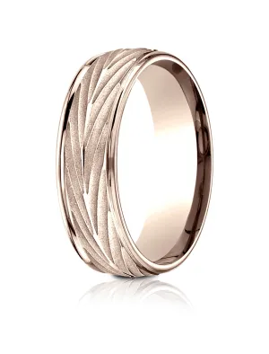 Benchmark 14K Rose Gold 7mm Comfort-Fit Round Edge Arrow Design Band, (Size 4-15)
