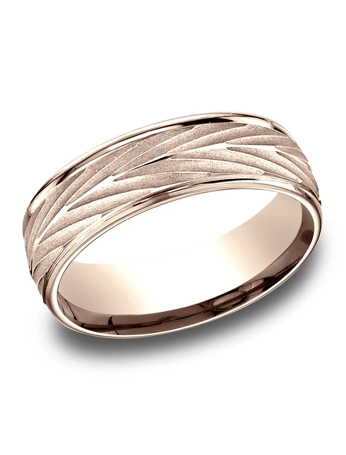 Benchmark 14K Rose Gold 7mm Comfort-Fit Round Edge Arrow Design Band, (Size 4-15)