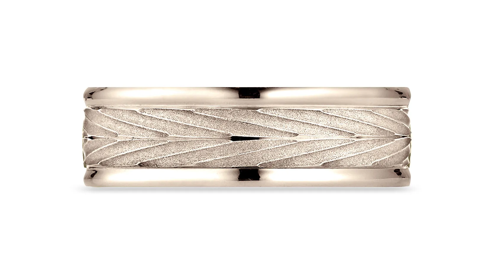 Benchmark 14K Rose Gold 7mm Comfort-Fit Round Edge Arrow Design Band, (Size 4-15)