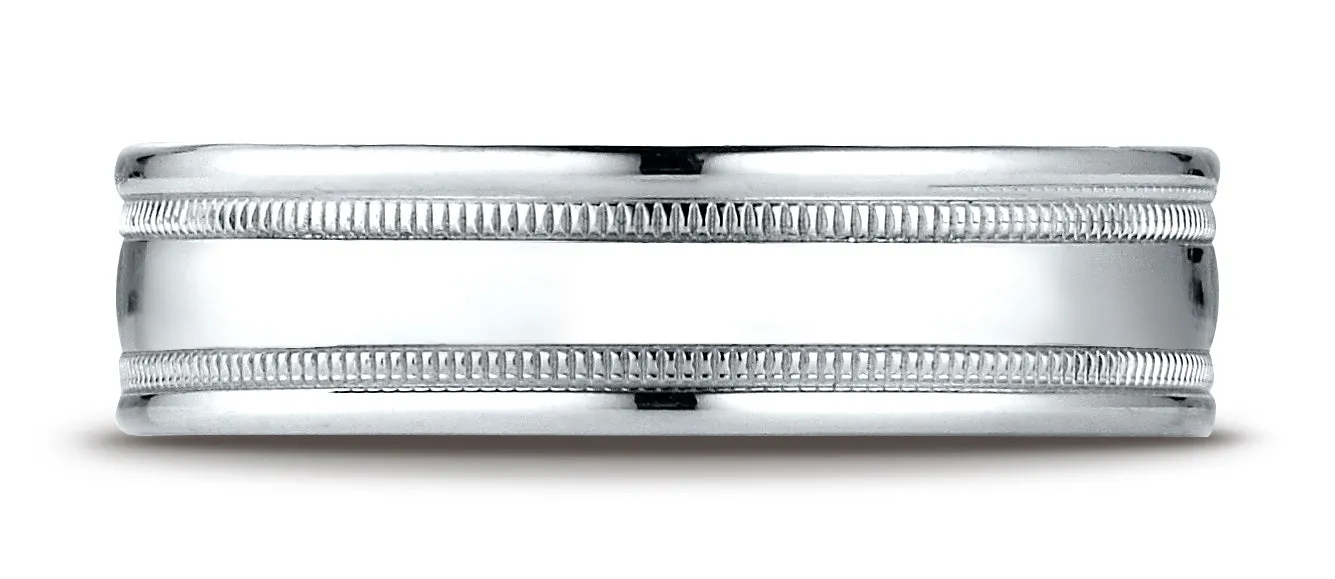 Benchmark Platinum 6mm Comfort-Fit High Polished with Milgrain Round Edge Carved Design Wedding Ring