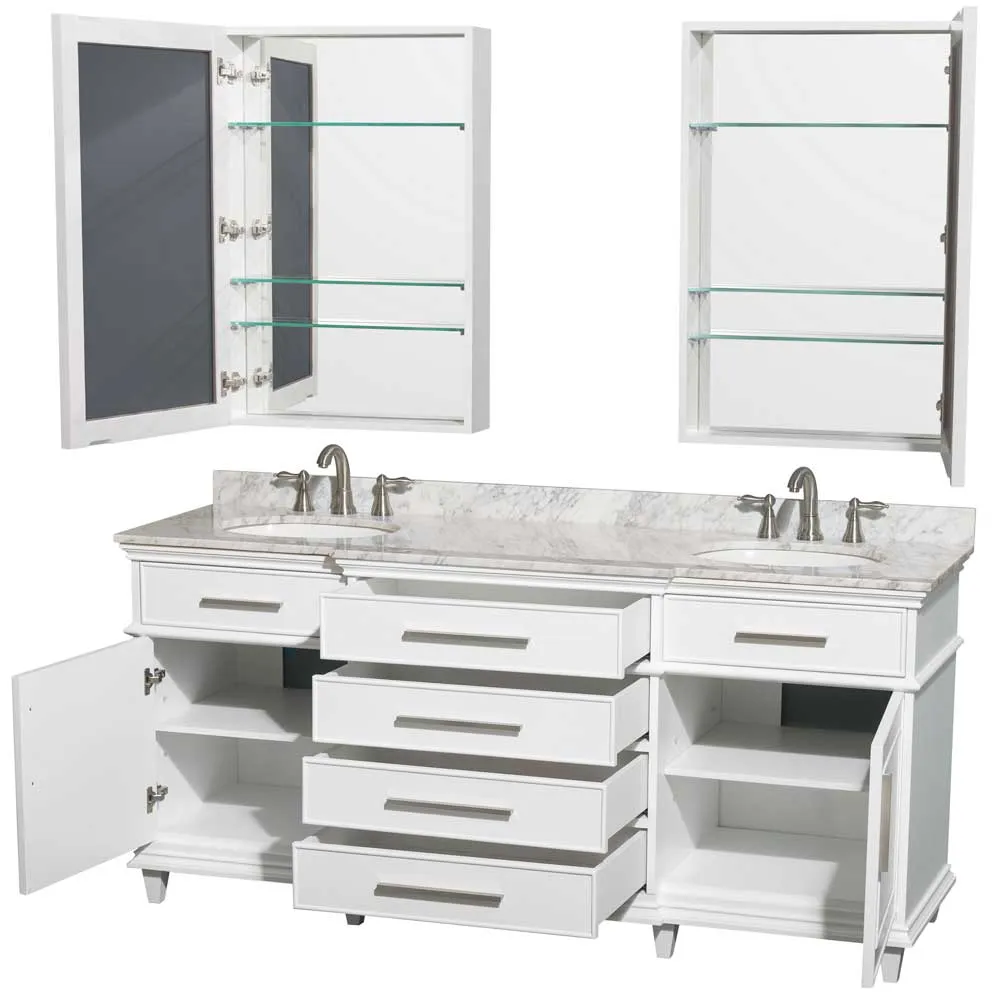 Berkeley 72 Inch Double Bathroom Vanity in White