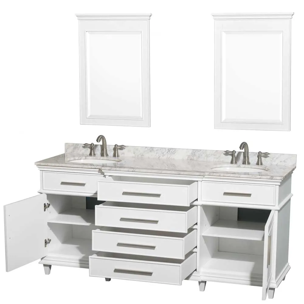 Berkeley 72 Inch Double Bathroom Vanity in White