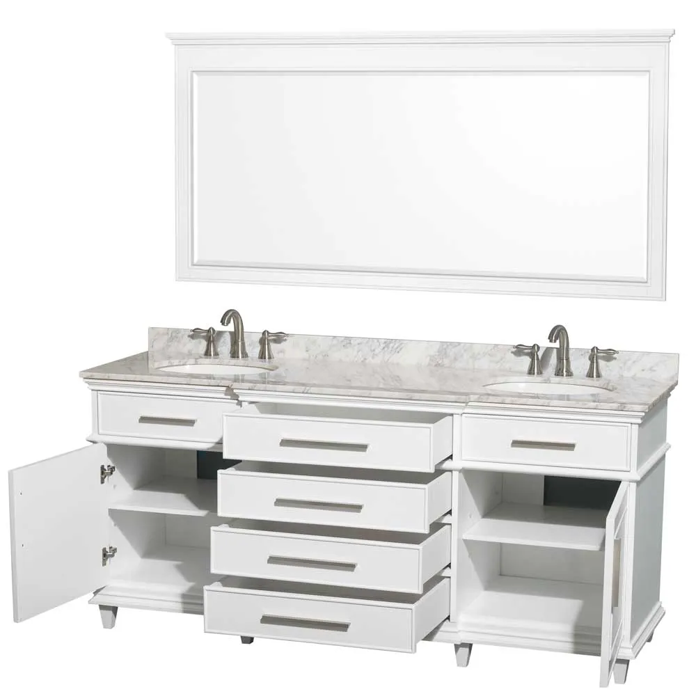 Berkeley 72 Inch Double Bathroom Vanity in White