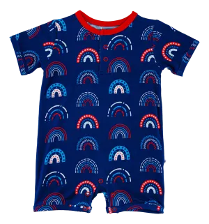 Birdie Bean Anthem Rainbows 4th of July Print Shortie Romper