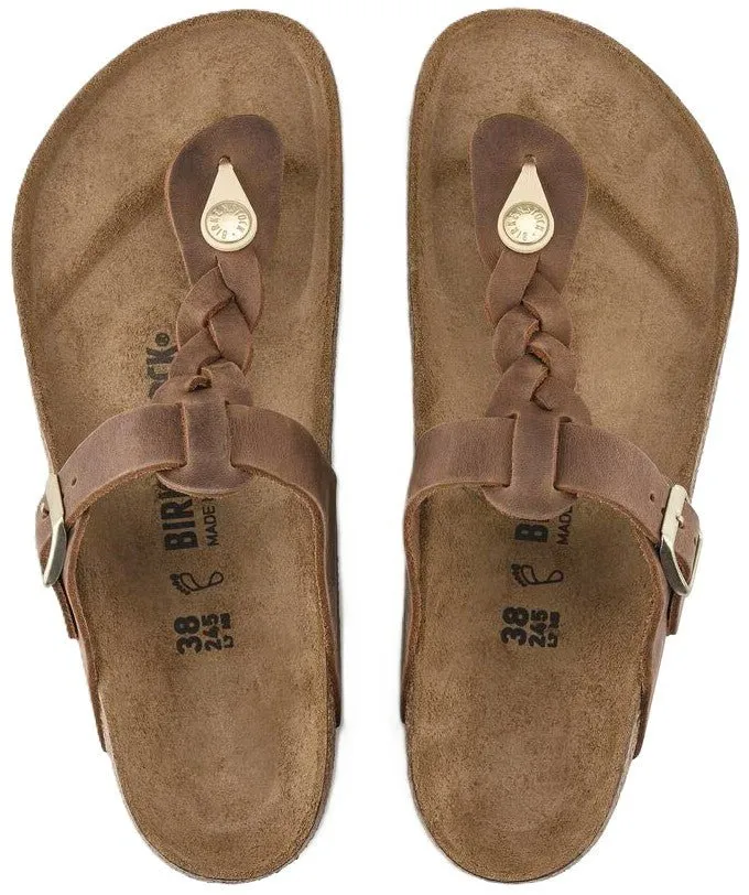 Birkenstock Gizeh Braided Sandals - Cognac Oiled Leather | Comfortable Cork Footbed