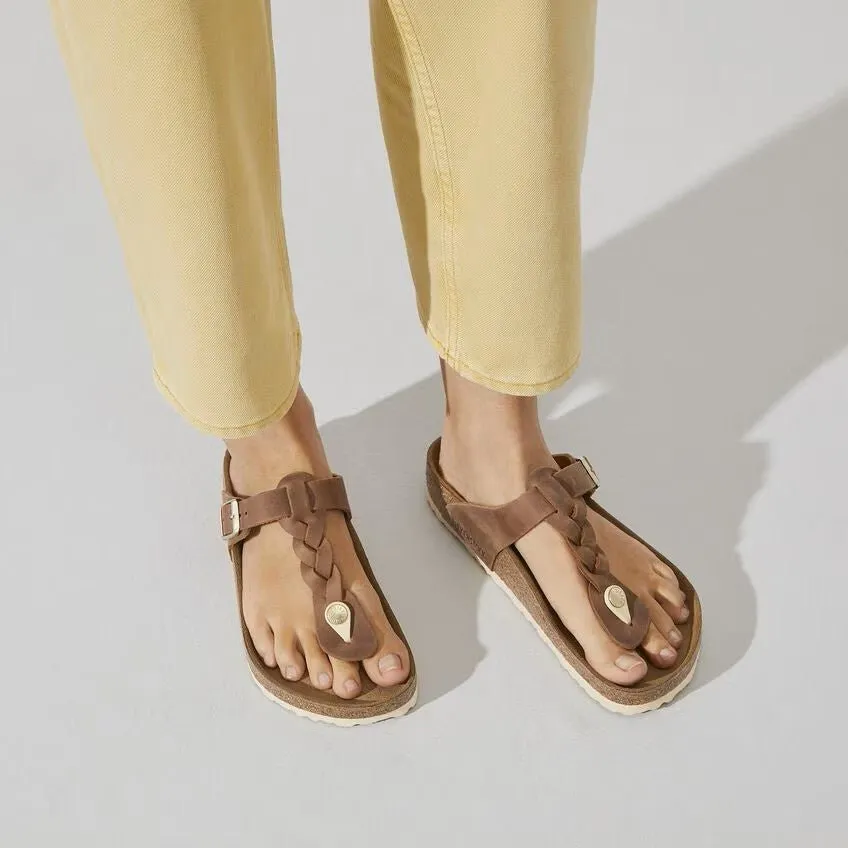 Birkenstock Gizeh Braided Sandals - Cognac Oiled Leather | Comfortable Cork Footbed