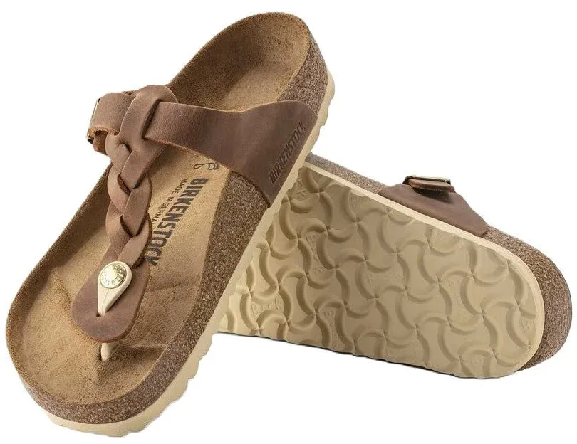Birkenstock Gizeh Braided Sandals - Cognac Oiled Leather | Comfortable Cork Footbed