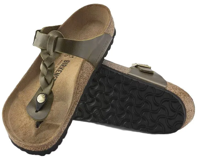 Birkenstock Gizeh Braided Sandals - Green Olive Oiled Leather | Comfortable Cork Footbed