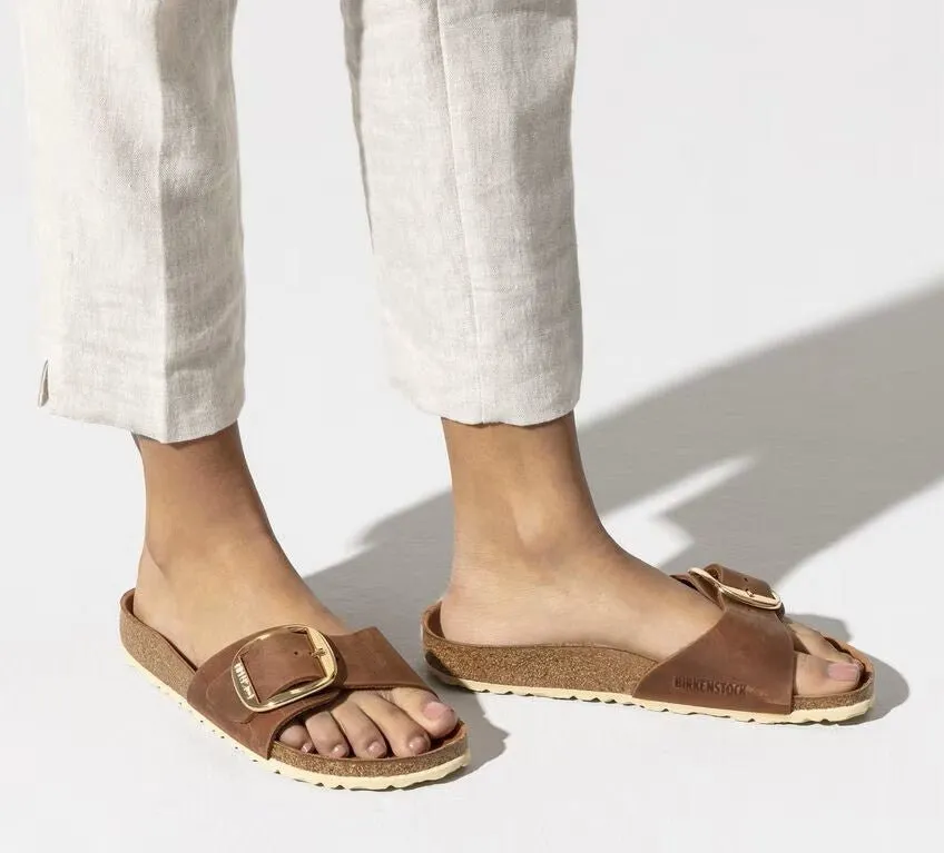 Birkenstock Madrid Big Buckle Sandals - Cognac Oiled Leather | Comfortable Cork Footbed