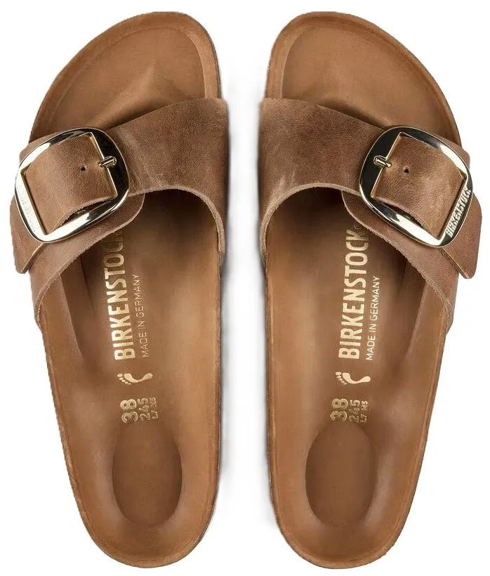 Birkenstock Madrid Big Buckle Sandals - Cognac Oiled Leather | Comfortable Cork Footbed