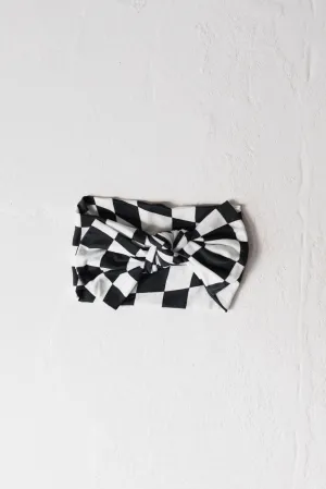 Black & White Wavy Checkerboard | Bamboo Head Wrap