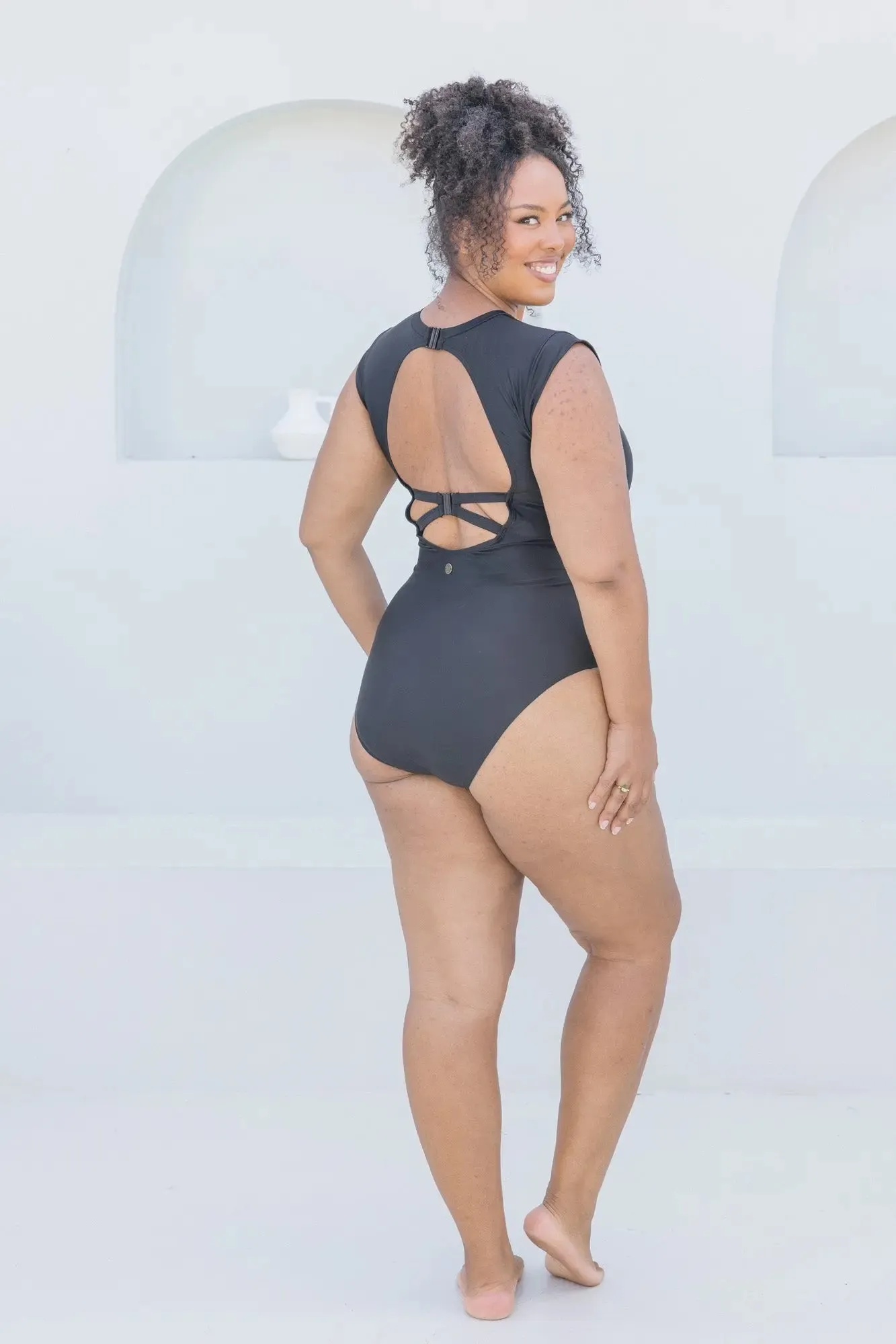 Black Cap Sleeve One Piece