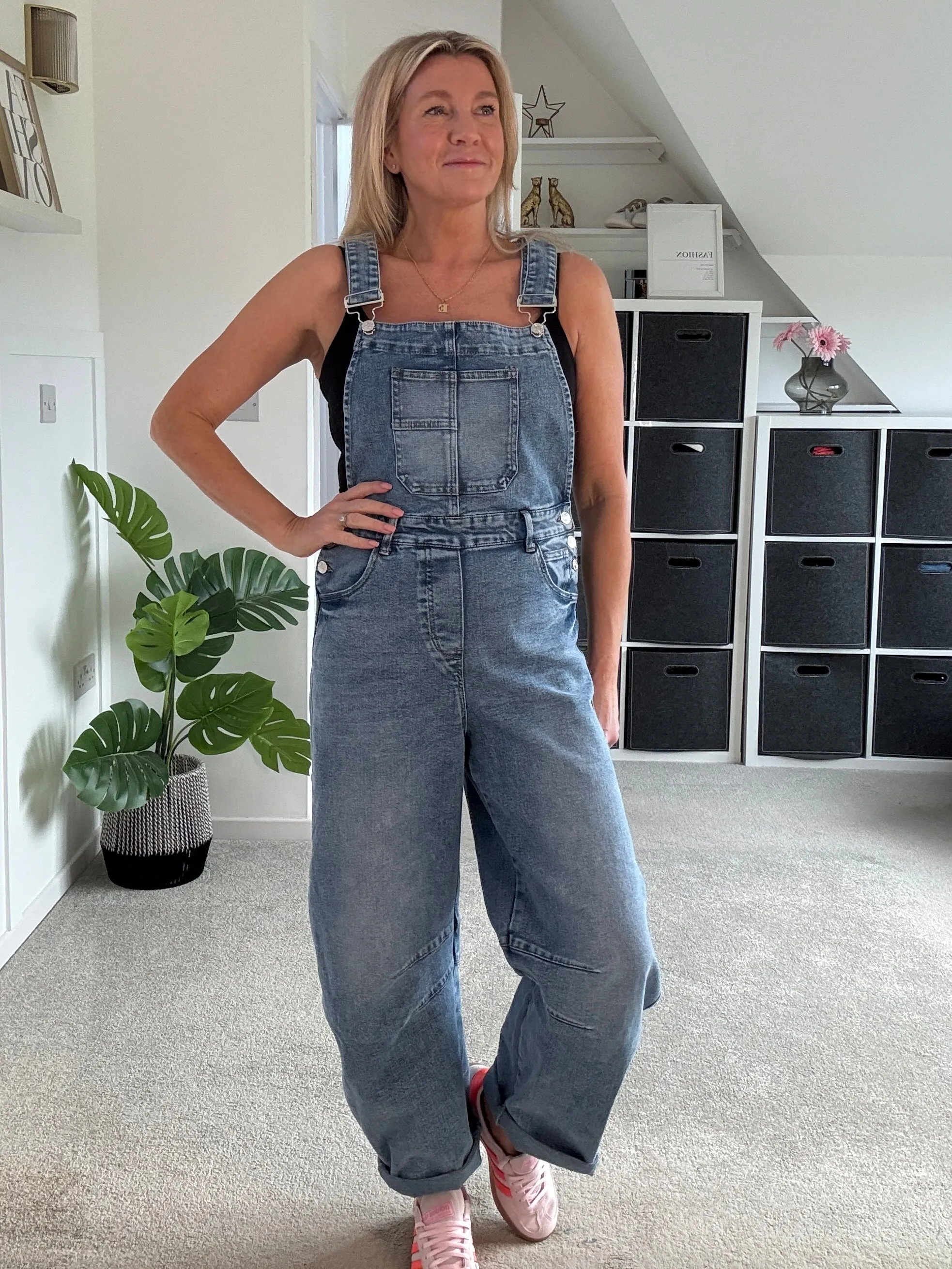Blue Denim Barrel Leg Dungarees