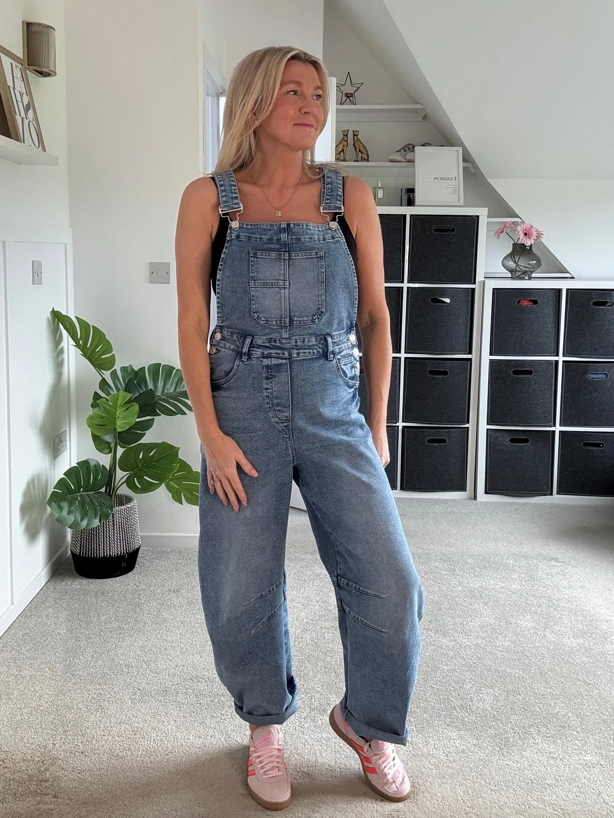 Blue Denim Barrel Leg Dungarees
