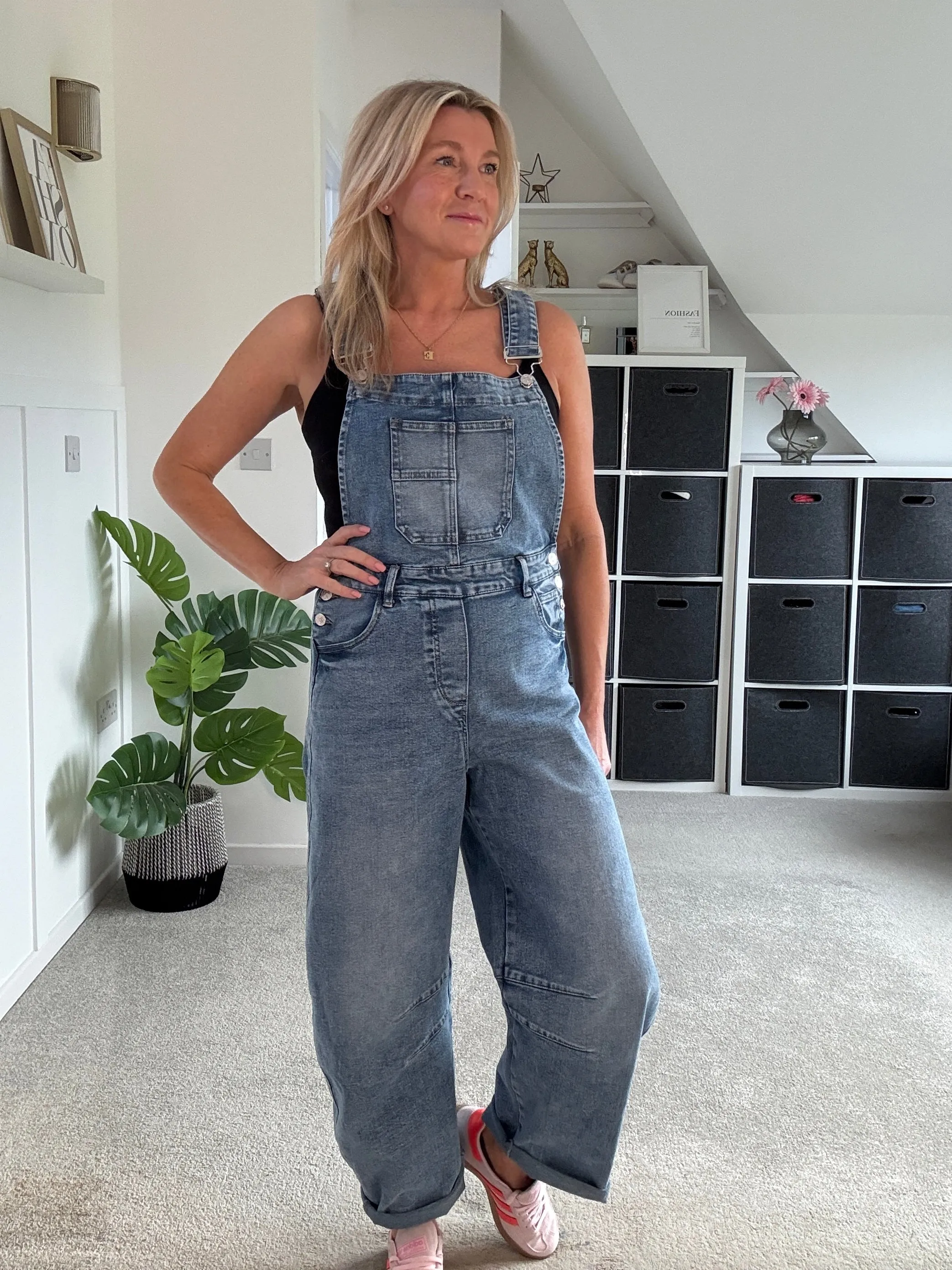 Blue Denim Barrel Leg Dungarees