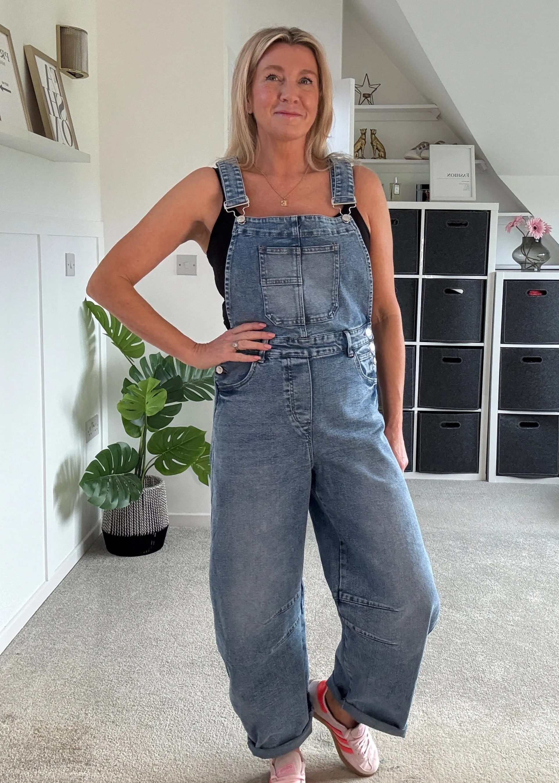 Blue Denim Barrel Leg Dungarees