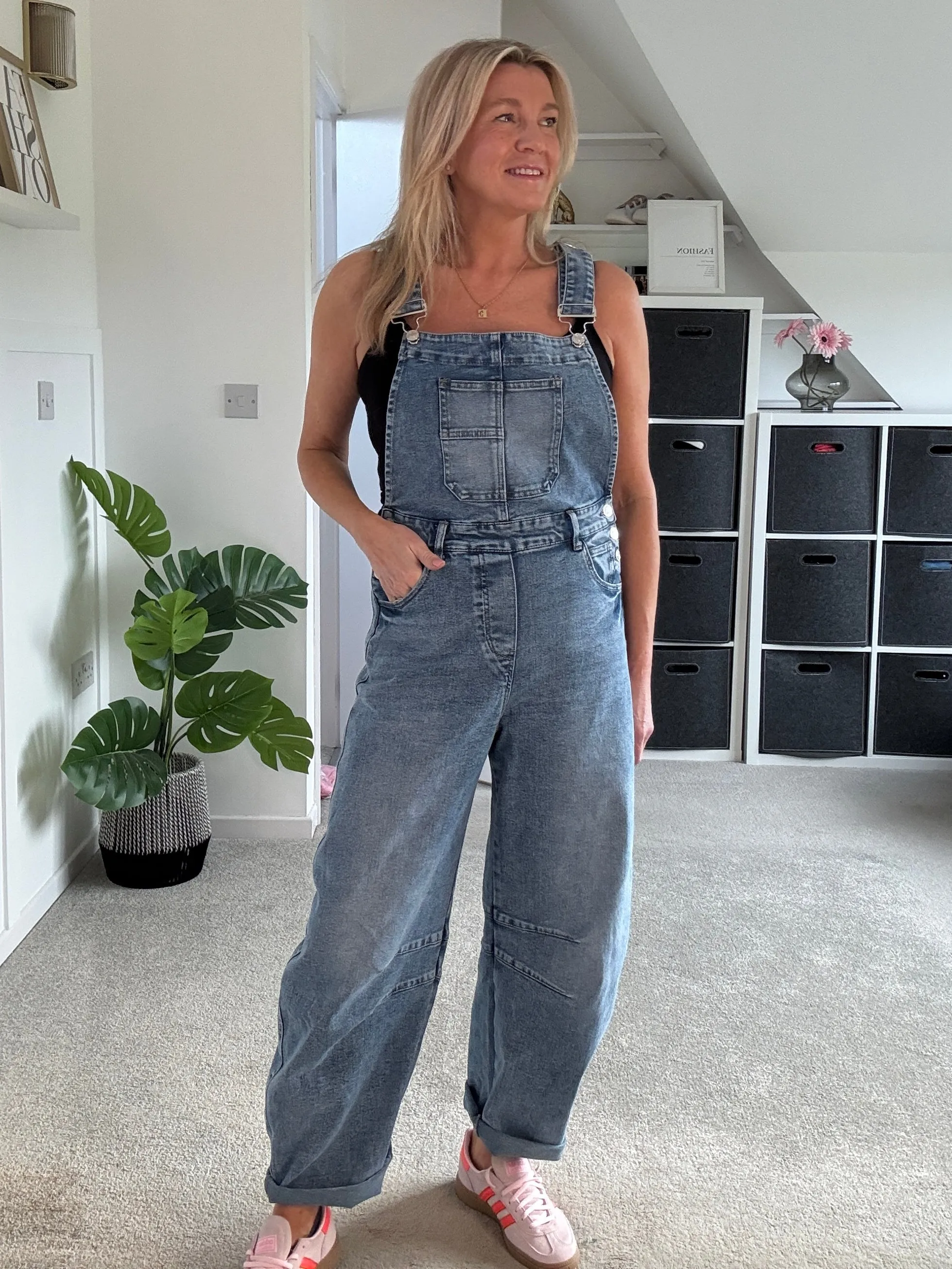 Blue Denim Barrel Leg Dungarees