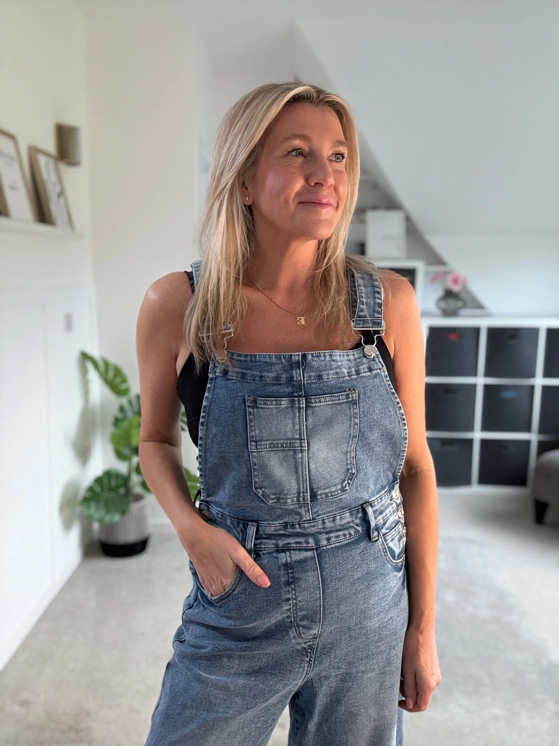 Blue Denim Barrel Leg Dungarees