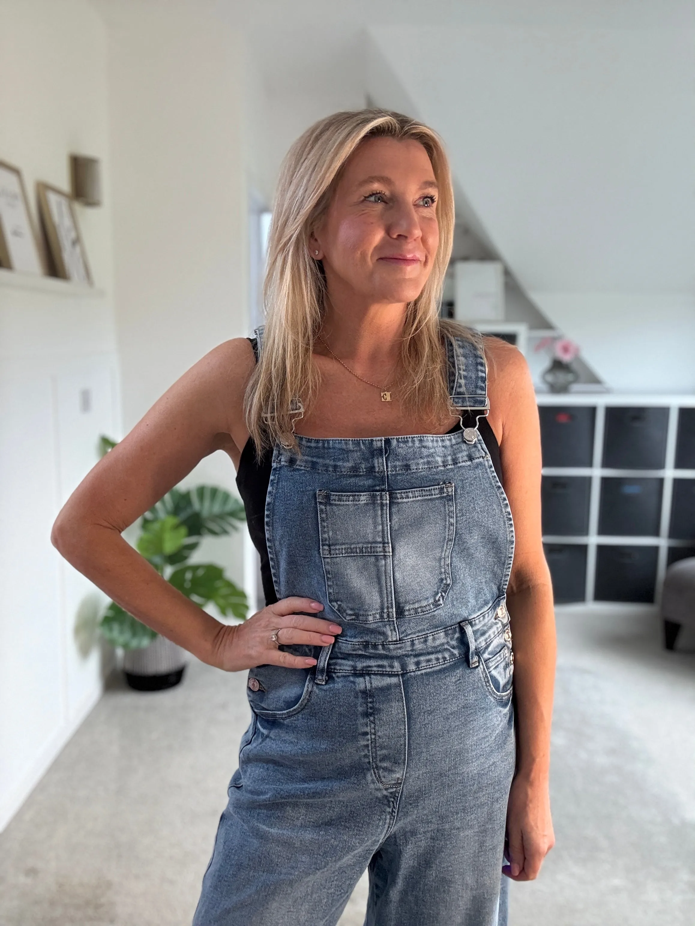 Blue Denim Barrel Leg Dungarees