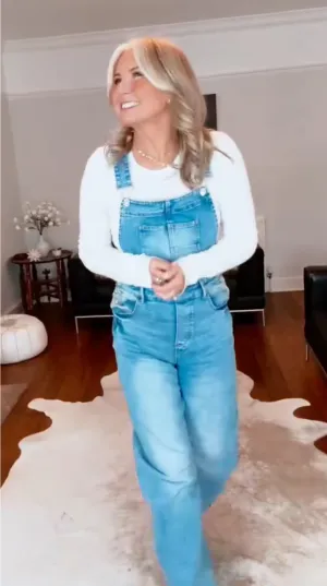 Blue Denim Barrel Leg Dungarees